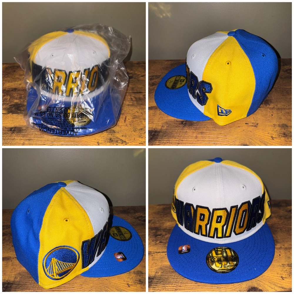 Golden State Warriors New Era Hat Mens 59FIFTY Fitted Blue Yellow 7 3/8 NEW